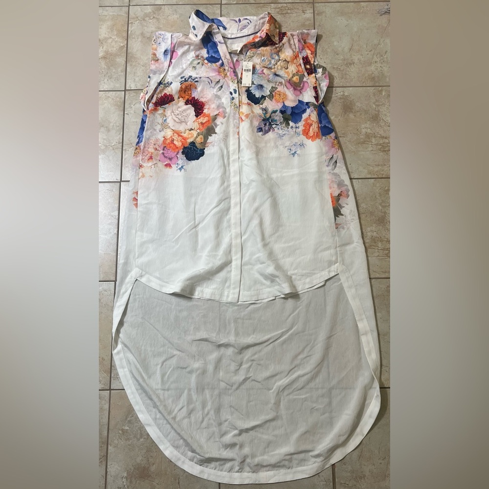 Anthropologie White High-Low Floral Shirt Dress (worn twice)